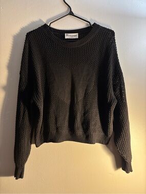 No Boundaries Black Heart-Embroidered Open Knit Sweater